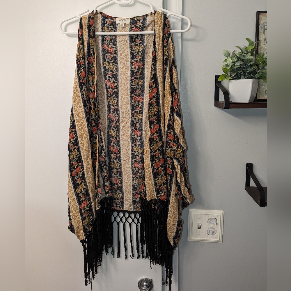 Floral Fringe Kimono Cardigan